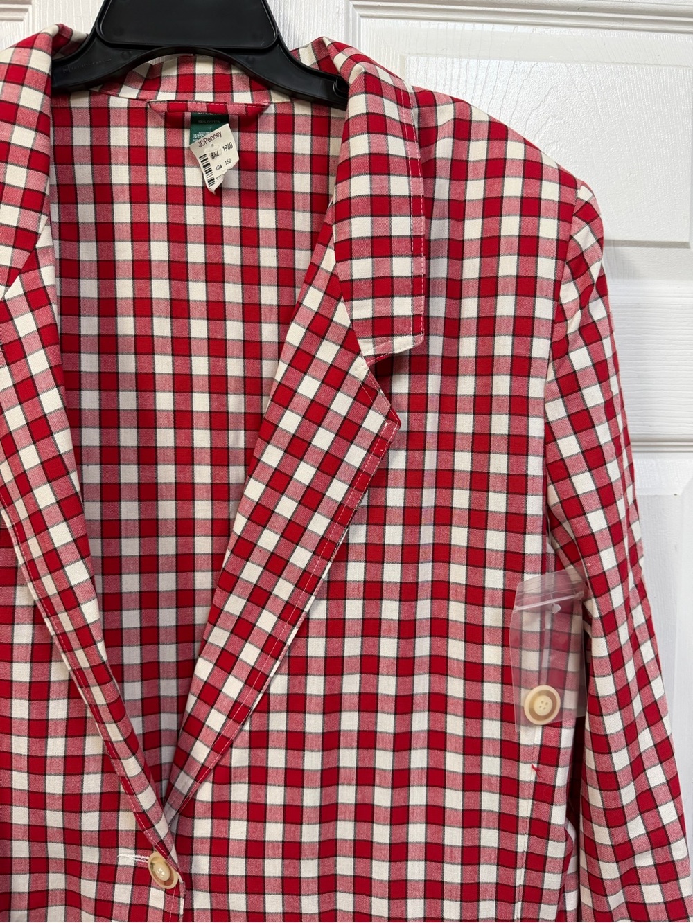 Red & White Plaid Gingham Blazer 100% Cotton Jacket Women's Size XL NOS - Picture 3 of 15